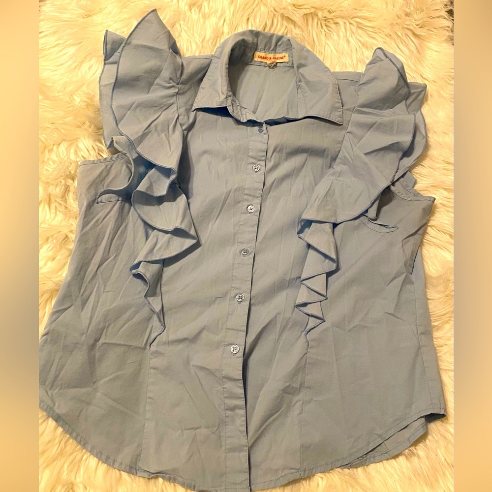 Cute Ruffle Sleeve Button Down Shirt